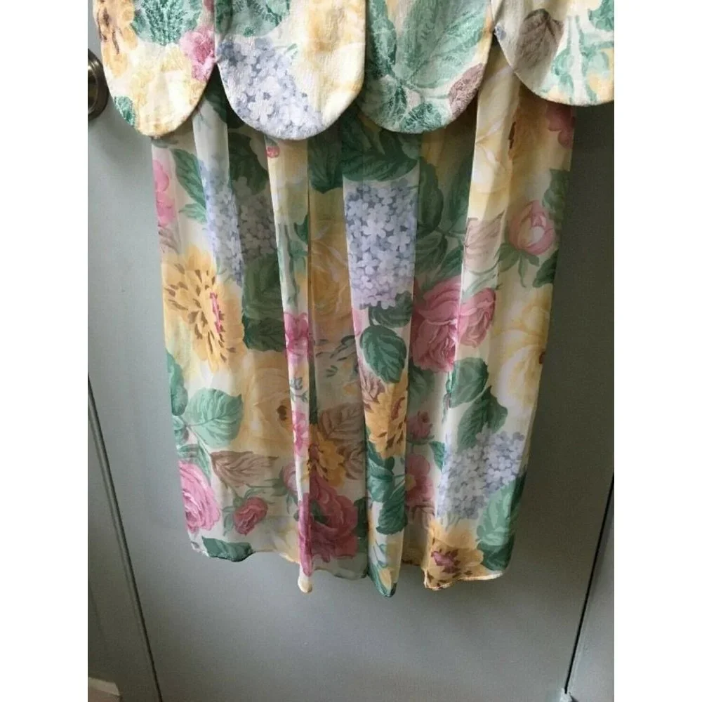 vintage MR MORT Size 6 floral skirt set jacket sheer skirt large flower